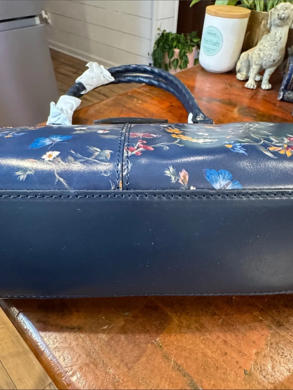 Patricia Nash Navy Floral Satchel with Multicolor Botanical Print